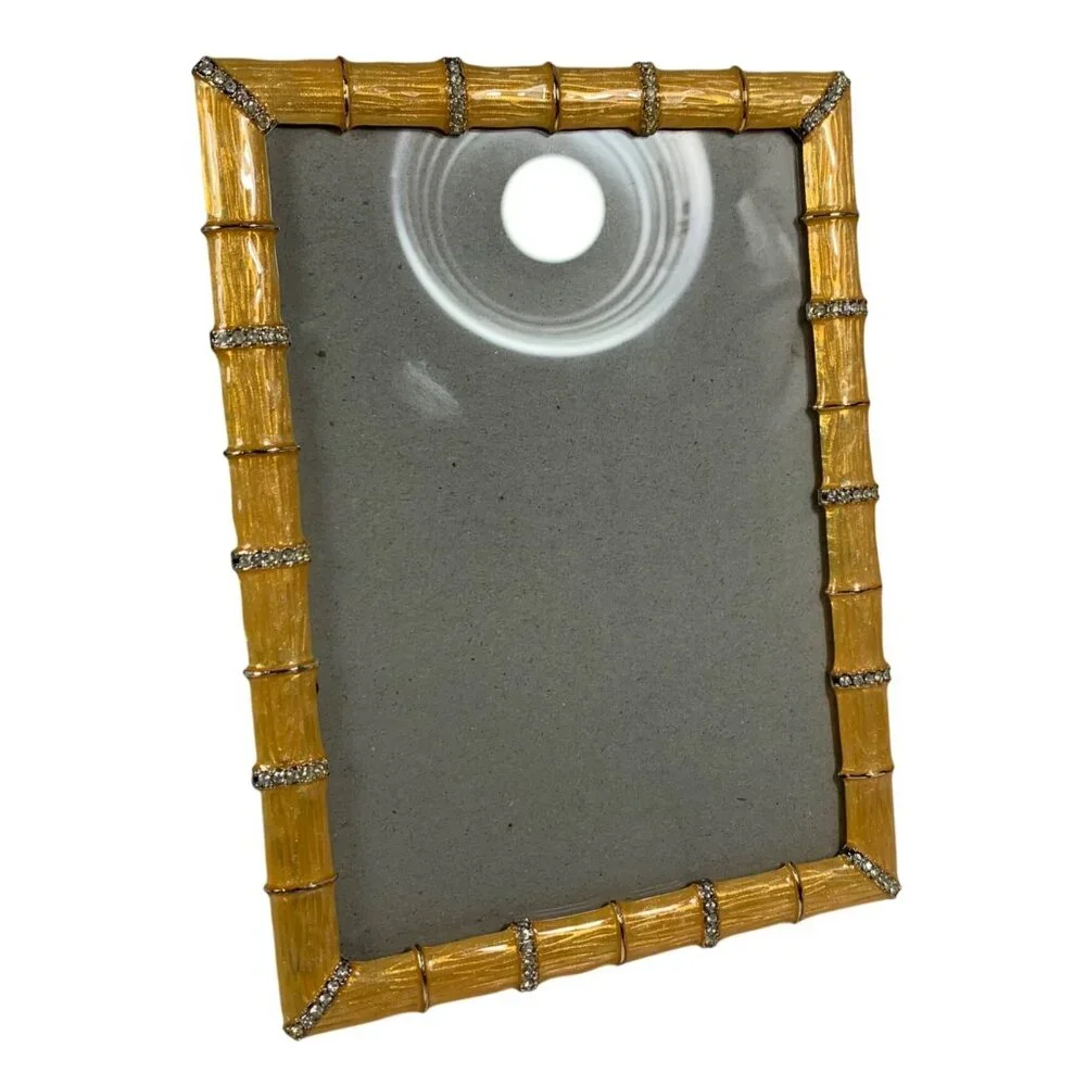 Gold Enamel Bamboo-Inspired Picture Frame w/ Rhinestone Accents For 5x7 Photos - Picture 2 of 4